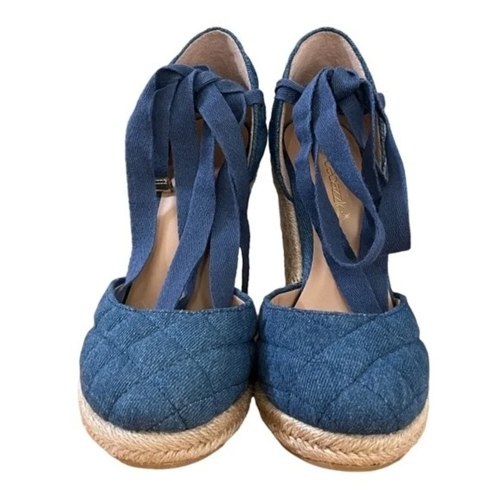 Espadrille Wedge Shoes Blue Denim Size 5.5